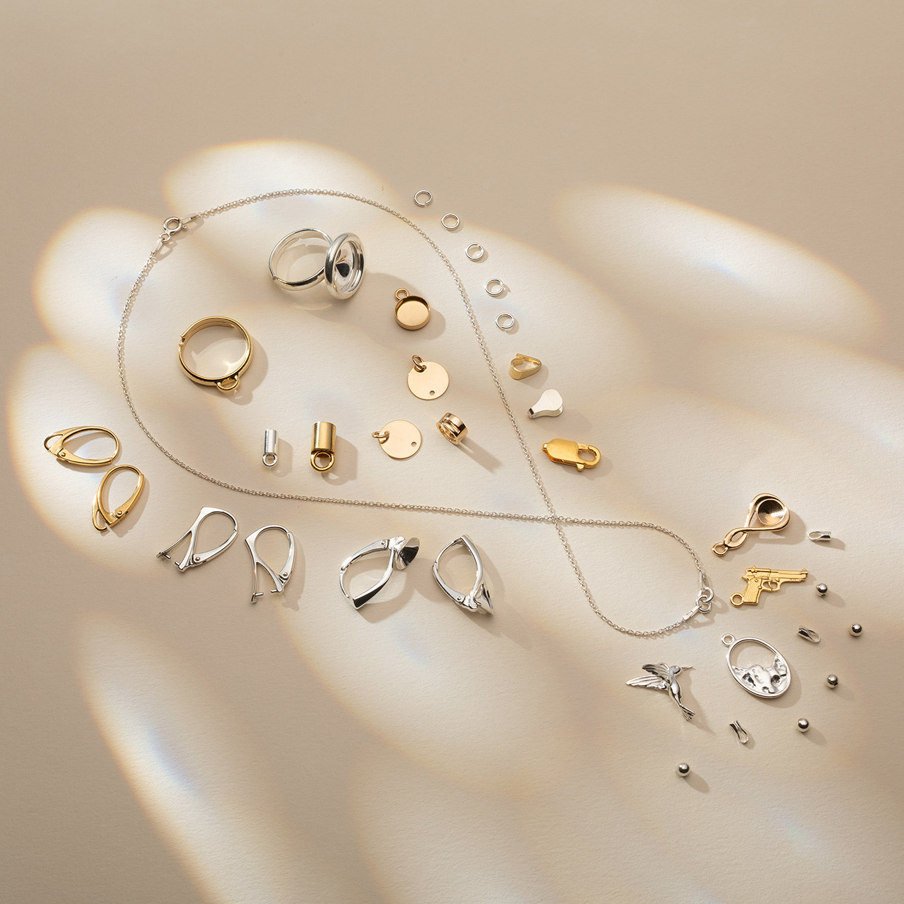 Silver earring earwires, jewellery clasps.